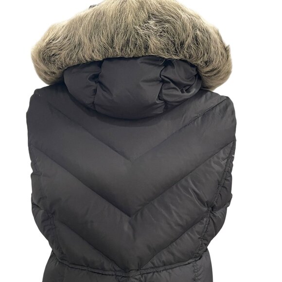 J Crew Black Puffer Vest M Hooded Faux Fur Trim Toggle Closure Winter Preppy Ski - Picture 6 of 11